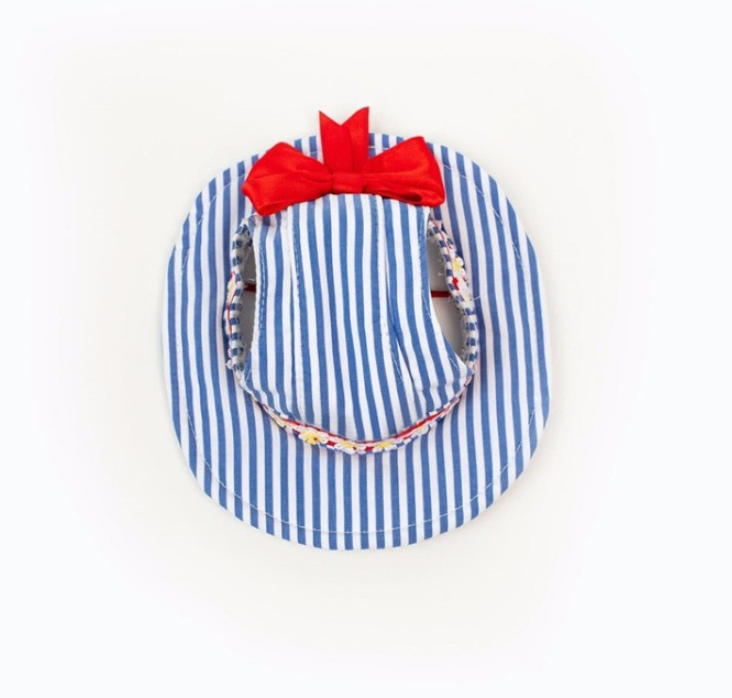 Nautical Style Striped Dog Dress with Matching Hat Pet Costume